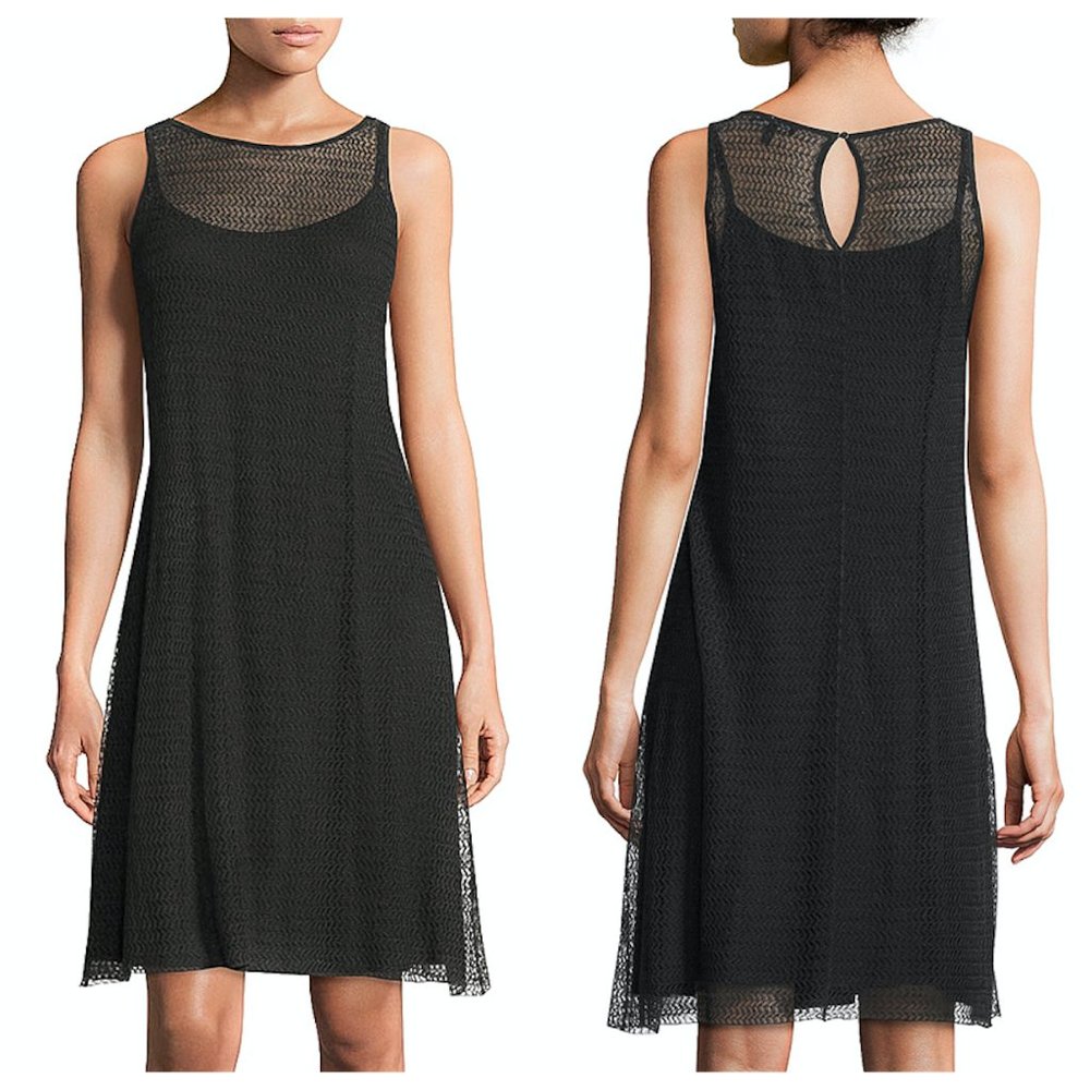 EILEEN FISHER Sheer Black Open Knit Tank Dress XS